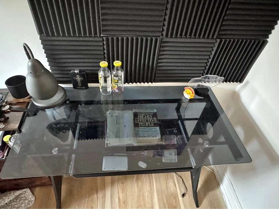 Glass Top Computer Desk with Keyboard Tray