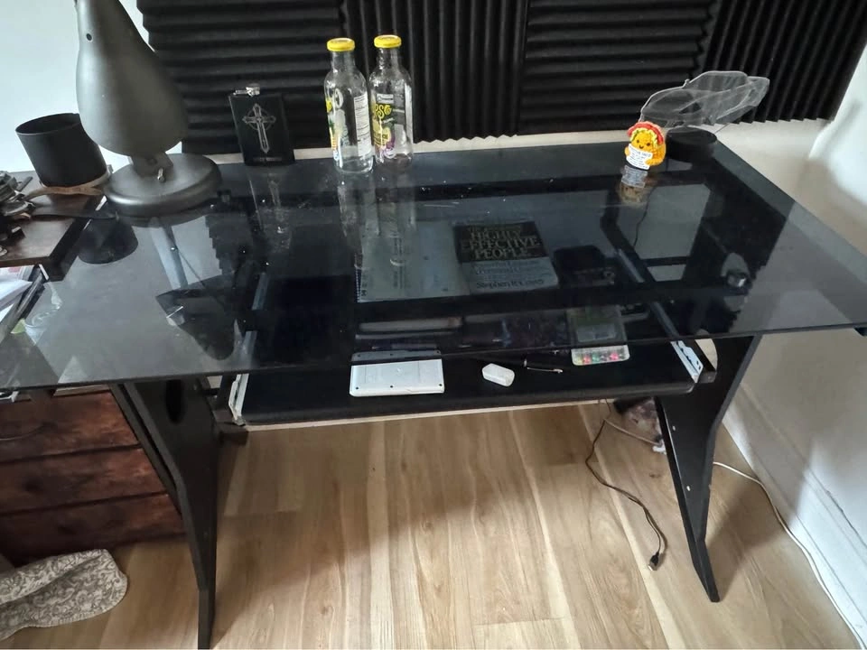 Glass Top Computer Desk with Keyboard Tray - photo 2