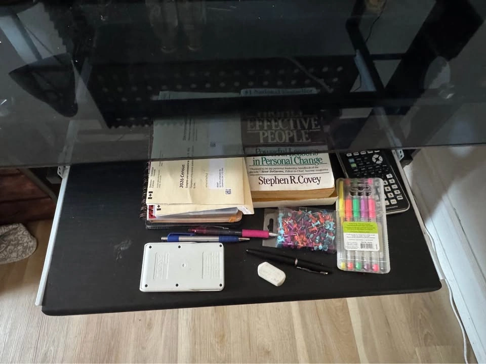 Glass Top Computer Desk with Keyboard Tray - photo 3