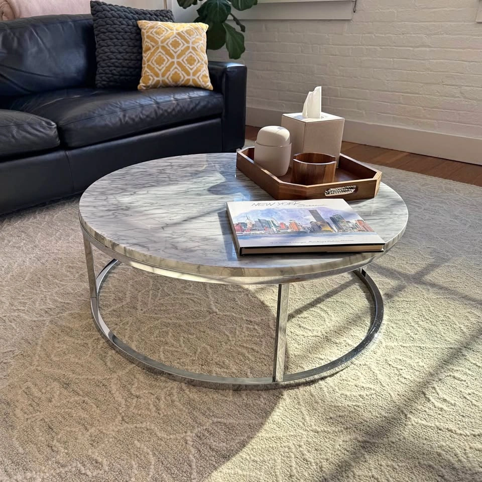 Round Marble Coffee Table with Chrome Base