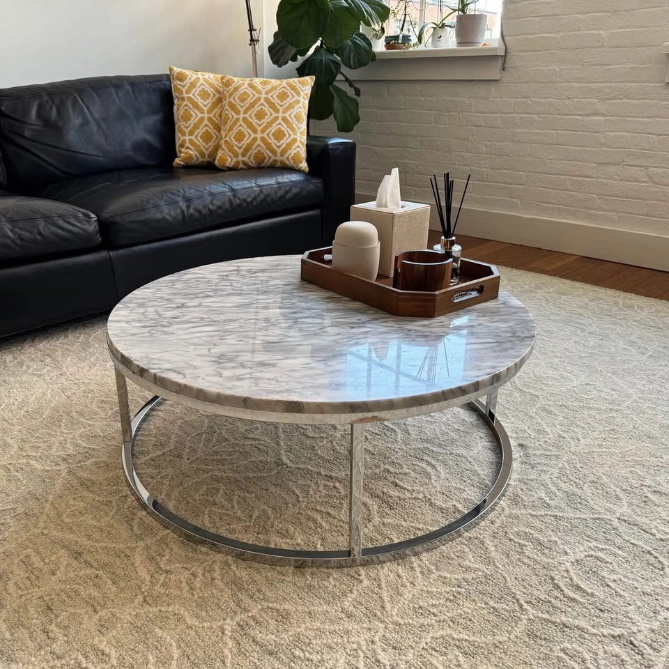 Round Marble Coffee Table with Chrome Base - photo 2
