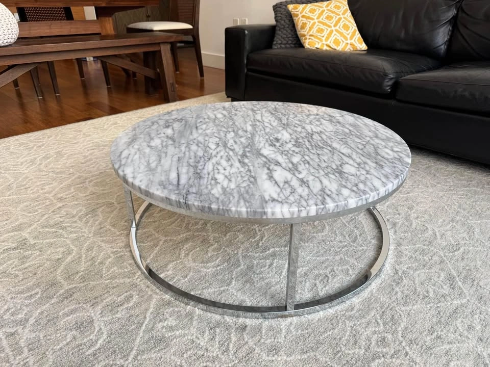 Round Marble Coffee Table with Chrome Base - photo 4