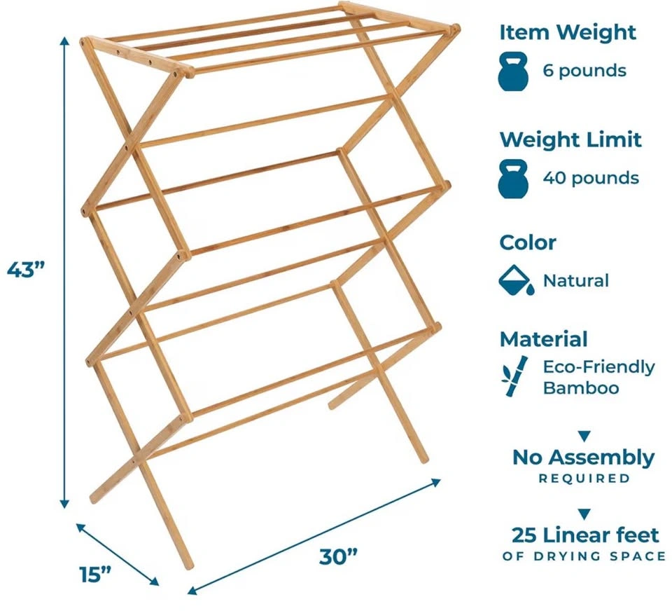Bamboo Folding Clothes Drying Rack - photo 3