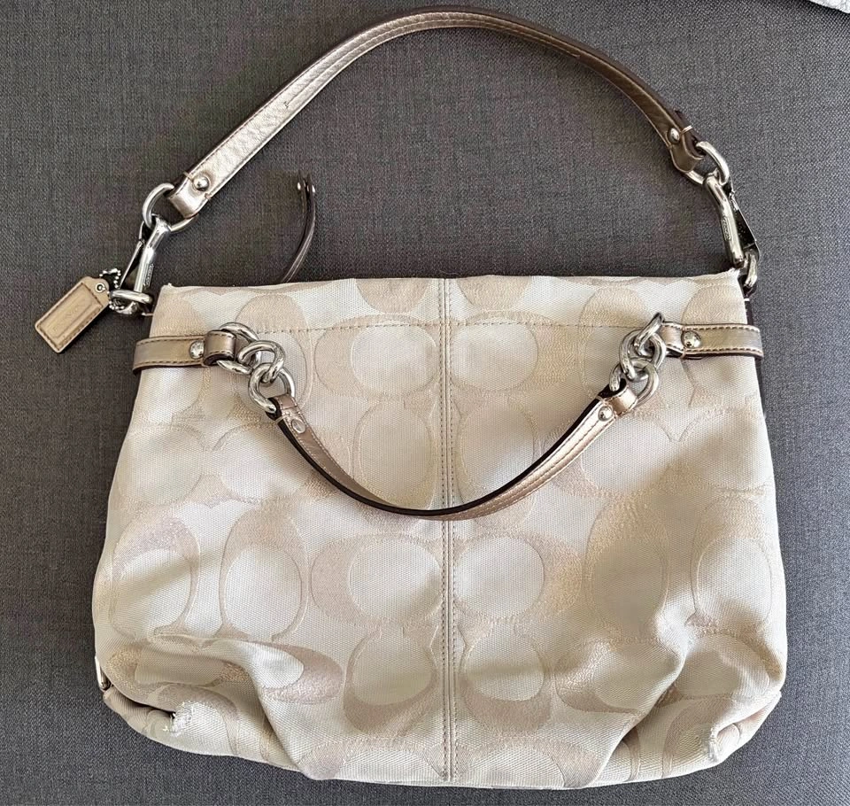 Coach Brooke Signature Hobo Bag - Beige & Gold (F17990)