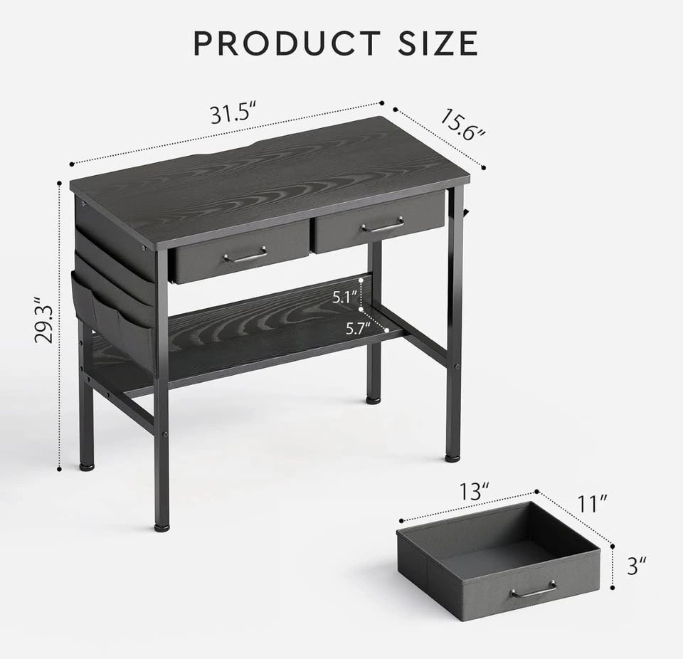Small Desk w/ Fabric Drawers 31.5” Writing Desk - photo 3