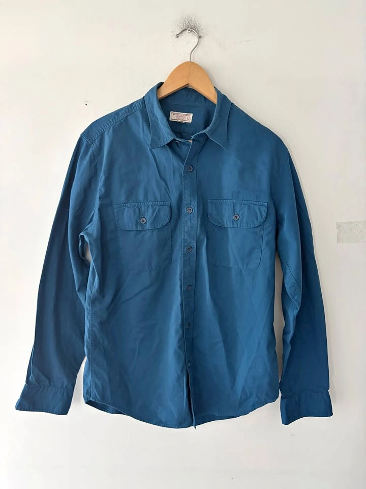 Wallace & Barnes Cotton Button Down Indigo Blue Shirt Size M