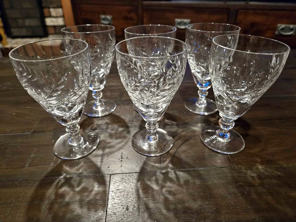 Set of 6 Cut Crystal Wine Glasses