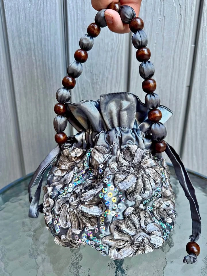 Unique Hand Crafted Silver Drawstring Purse