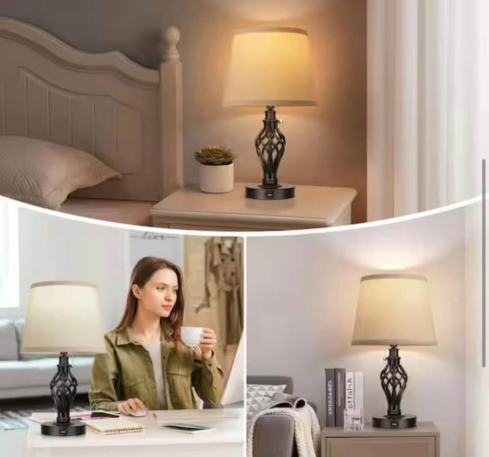 Set of 2 Farmhouse Table Lamps w/ USB Ports - 16” - photo 4