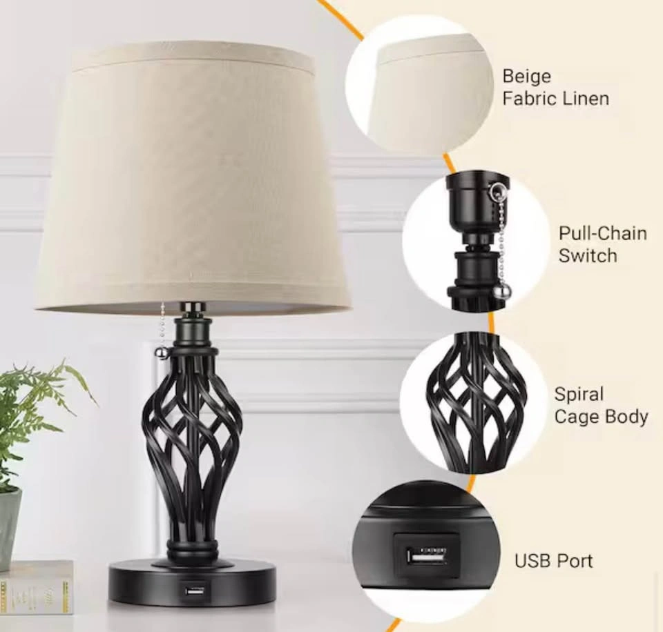 Set of 2 Farmhouse Table Lamps w/ USB Ports - 16” - photo 5