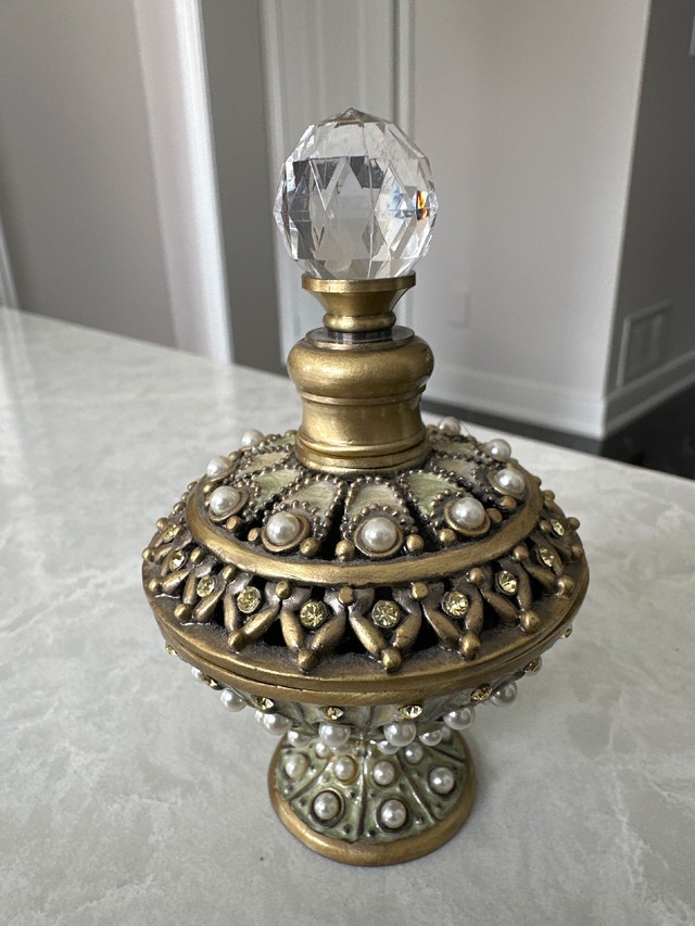 VTG Austrian Crystal and Brass Perfume Bottle by Two's Company