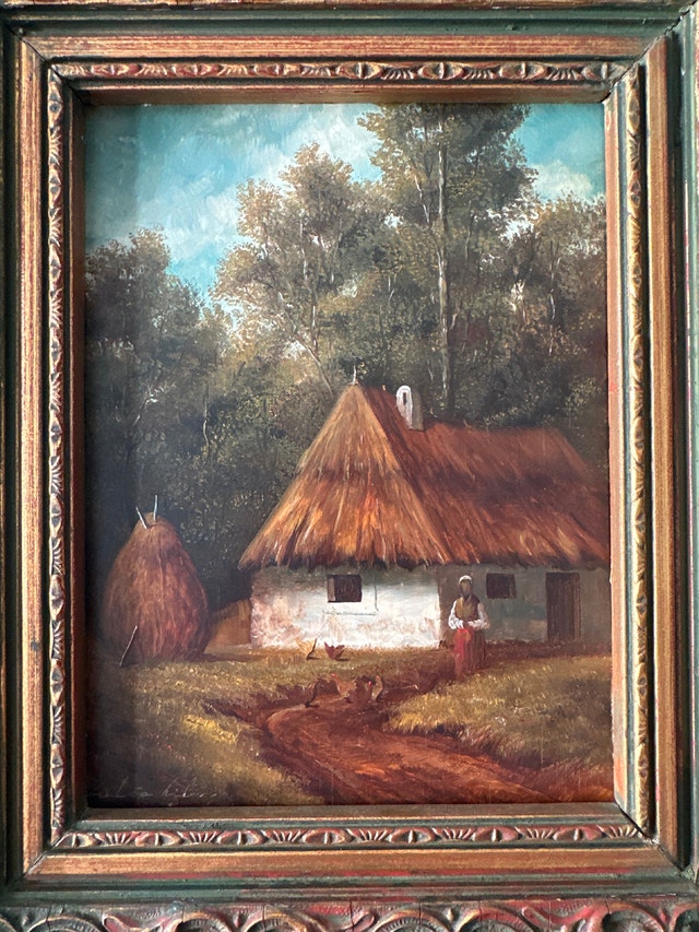 Antique European landscape oil on wood signed framed painting - photo 3