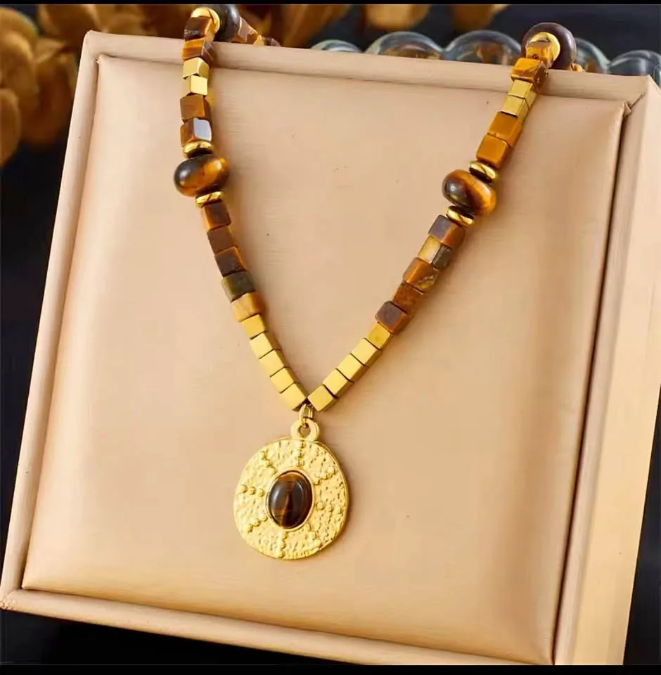 18k gold plated stainless steel eyetiger stone Necklace thumbnail