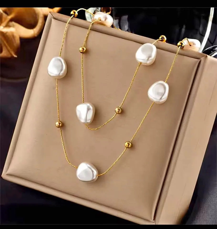 18 k gold plated stainless steel pearl Necklace thumbnail