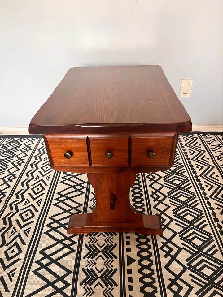 Solid Pine Trestle End Table with Drawer