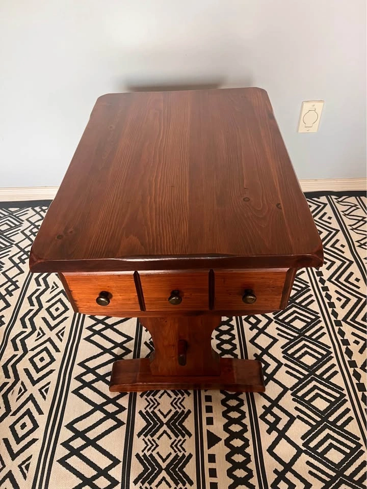 Solid Pine Trestle End Table with Drawer - photo 2