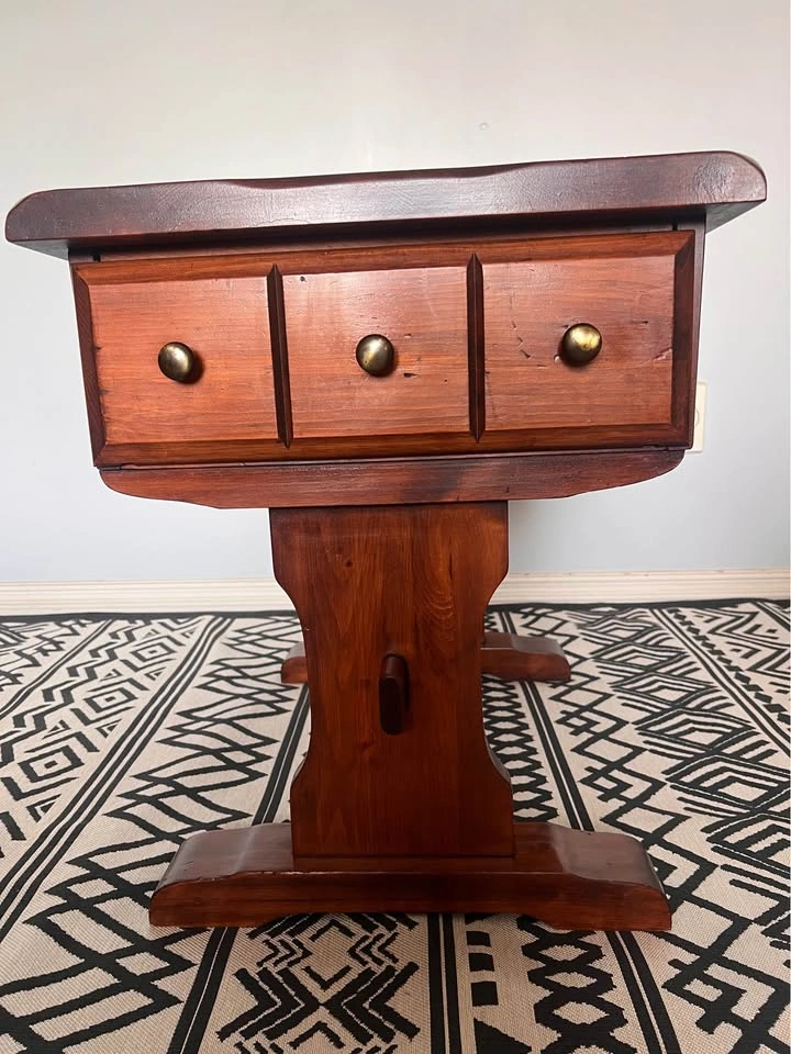 Solid Pine Trestle End Table with Drawer - photo 3
