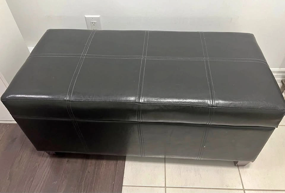 Black Faux Leather Storage Ottoman Bench