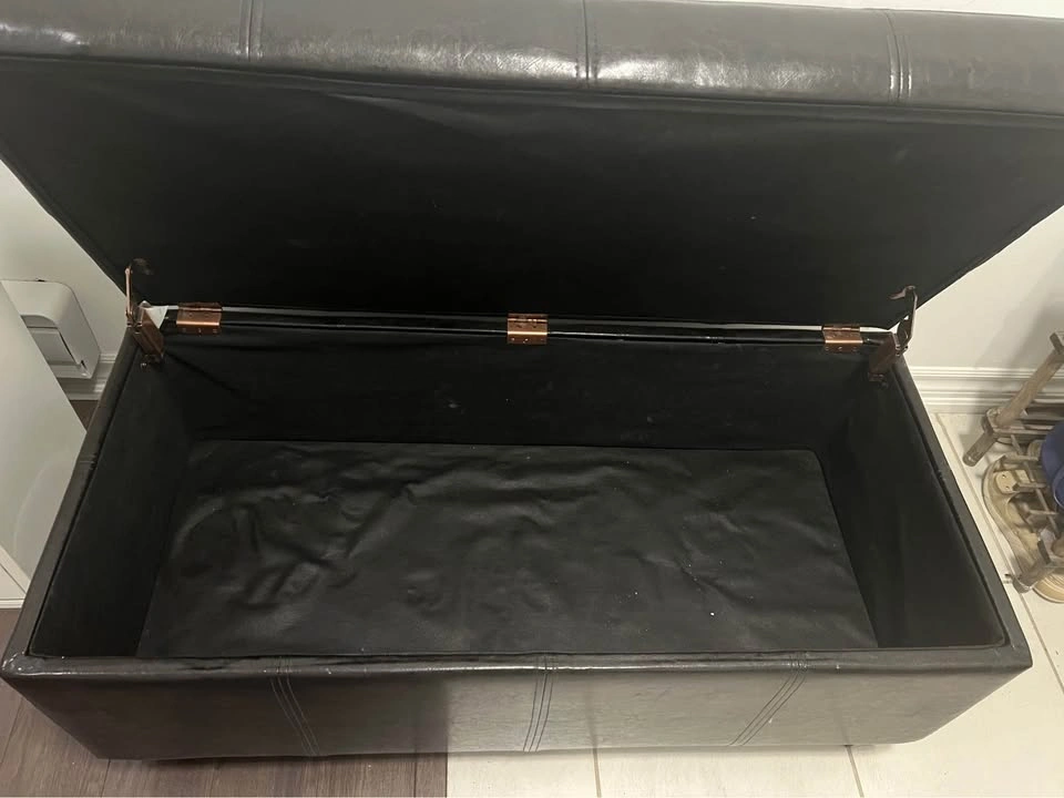 Black Faux Leather Storage Ottoman Bench - photo 2