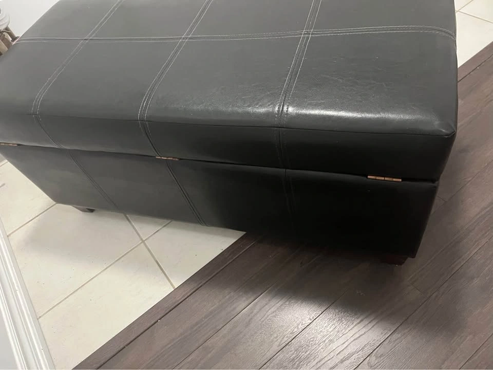 Black Faux Leather Storage Ottoman Bench - photo 3