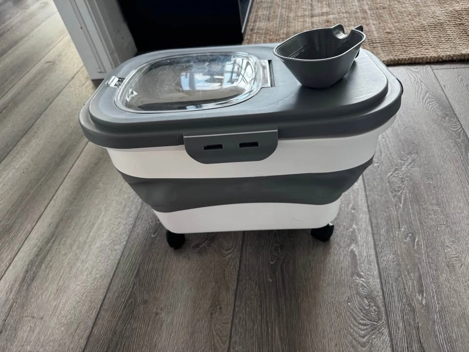 Collapsible Pet Food Storage Container with Wheels and Scoop - photo 2