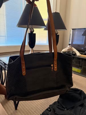 Black Perforated Faux Suede Tote Bag