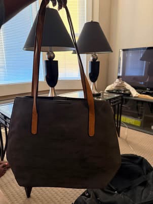 Black Perforated Faux Suede Tote Bag - photo 2