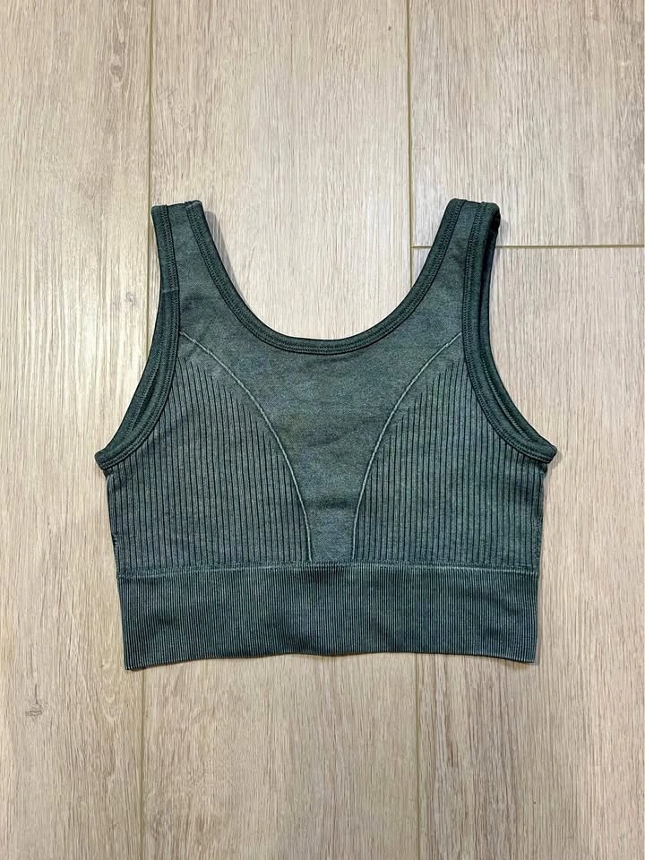 PRO-FIT Seamless Dark Green Ribbed Sports Bra - Size S