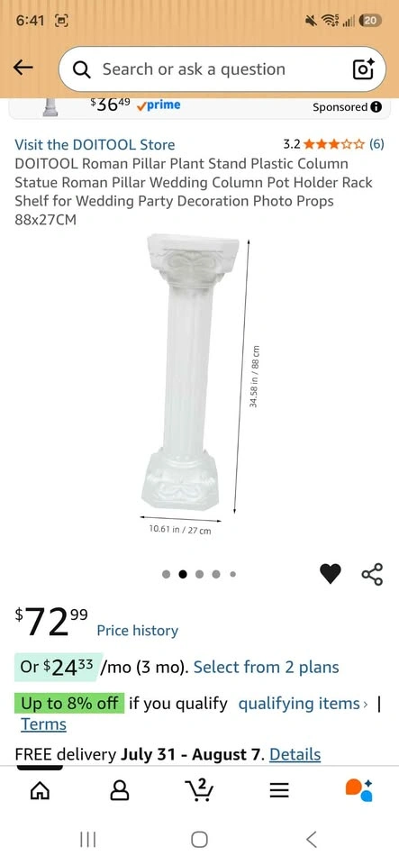 Decorative Roman Pillars, Plastic White Display (4 Available) - photo 2