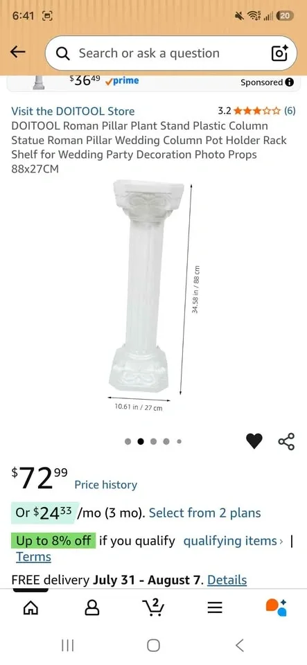 Decorative Roman Pillars, Plastic White Display (4 Available) - photo 2