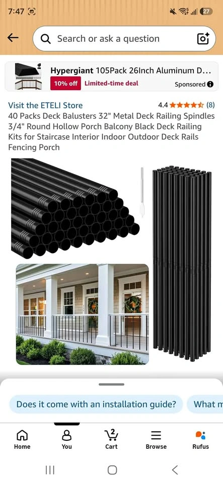 40 Pack Black Metal Deck Railing Balusters 32 inch