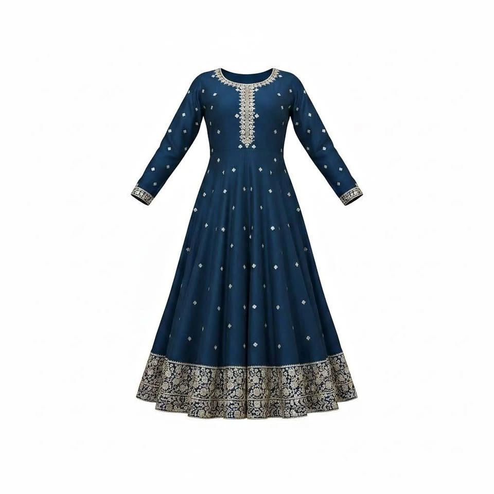 Teal Blue Silk Anarkali Suit