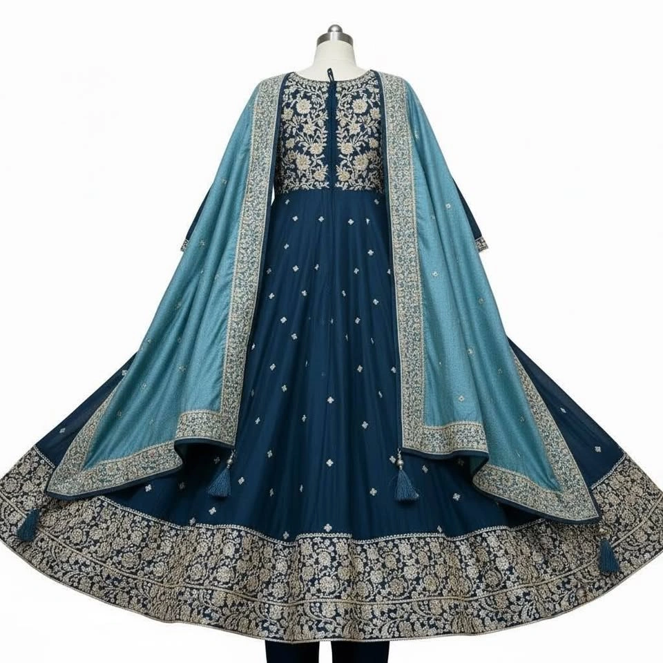 Teal Blue Silk Anarkali Suit - photo 4
