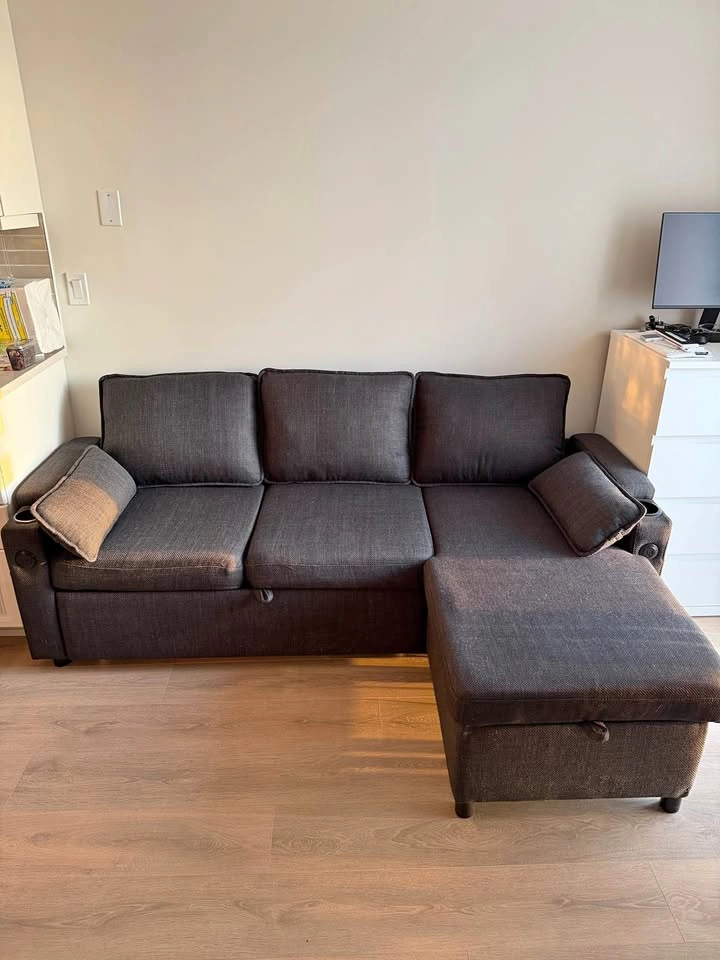 Dark Grey Sectional Sleeper Sofa with Storage Ottoman
