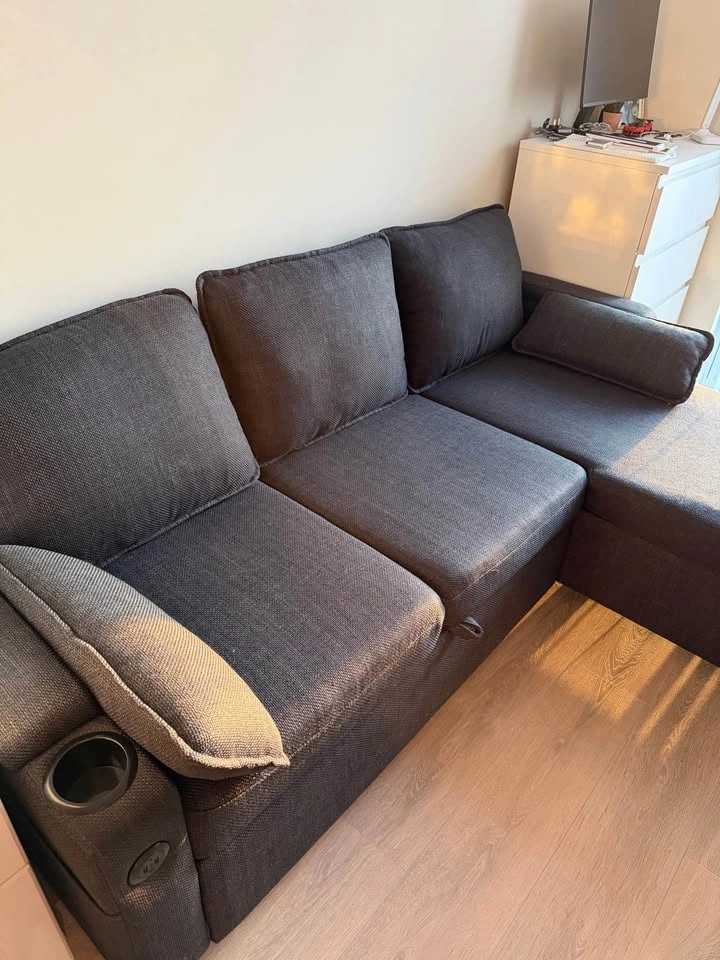Dark Grey Sectional Sleeper Sofa with Storage Ottoman - photo 2