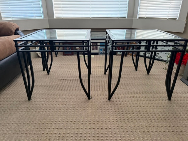 3-Piece Black Metal and Glass Coffee Table Set