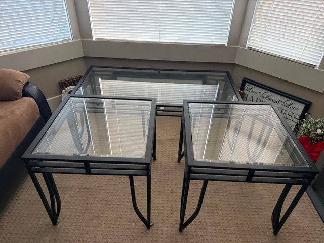 3-Piece Black Metal and Glass Coffee Table Set - photo 2