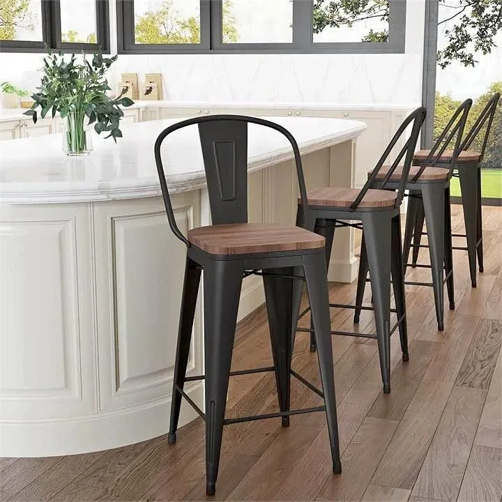 Set of 4 Industrial Metal Bar Stools