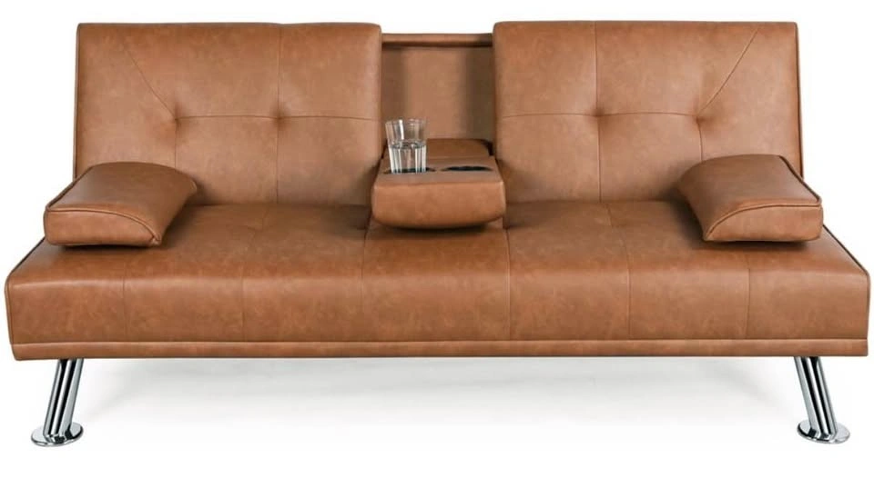 Brand new Faux Leather Convertible Futon Sofa Bed with Cup Holde - photo 2