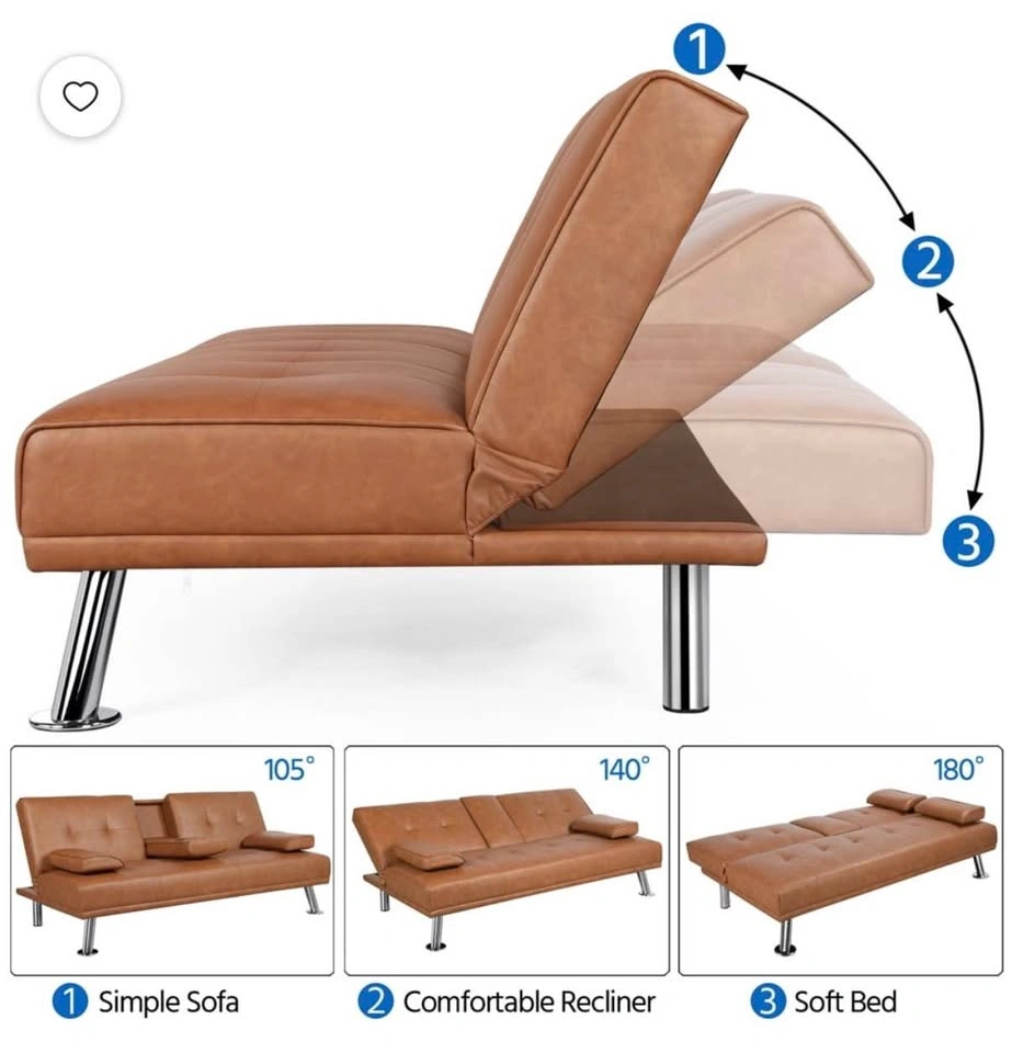 Brand new Faux Leather Convertible Futon Sofa Bed with Cup Holde - photo 4