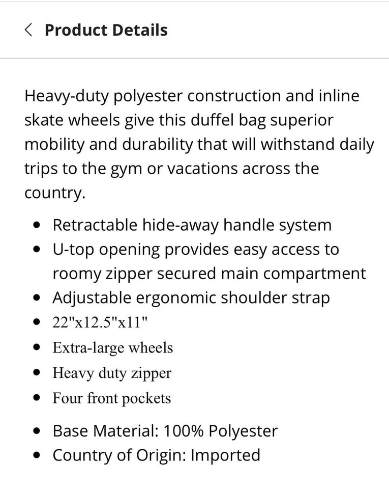 Brand new Rockland 22" Rolling Duffel Bag - photo 2