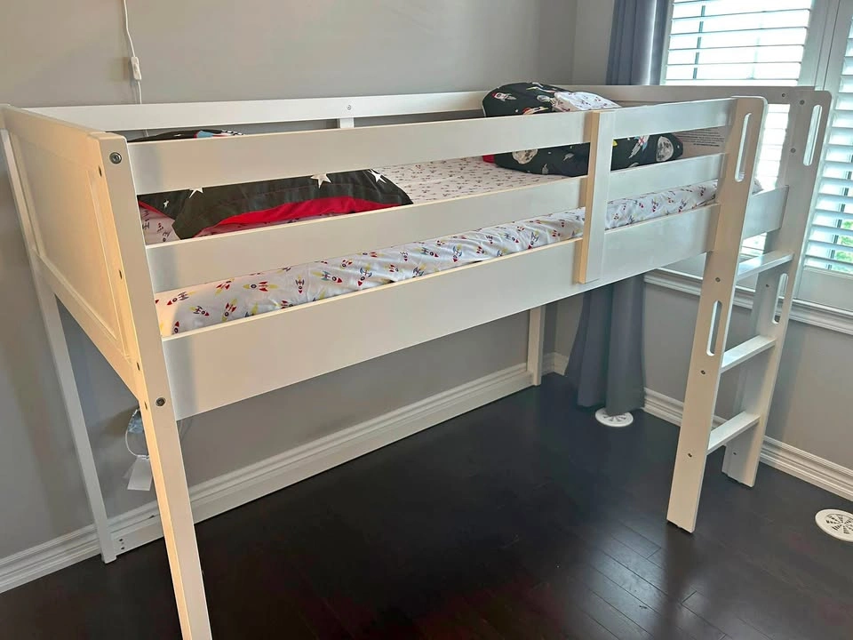 Delta Children Twin Loft Bed with Ladder & Guardrails – White