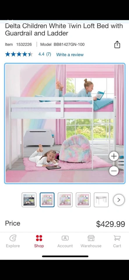 Delta Children Twin Loft Bed with Ladder & Guardrails – White - photo 3