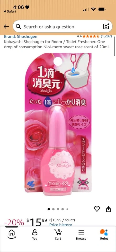 Kobayashi Shoshu Gen 1-Drop Toilet Deodorizer Sweet Rose - 2 Pac - photo 3