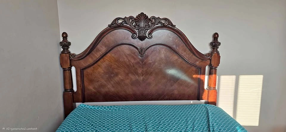 Queen size- Ornate Carved Wood Bed Frame and spring box