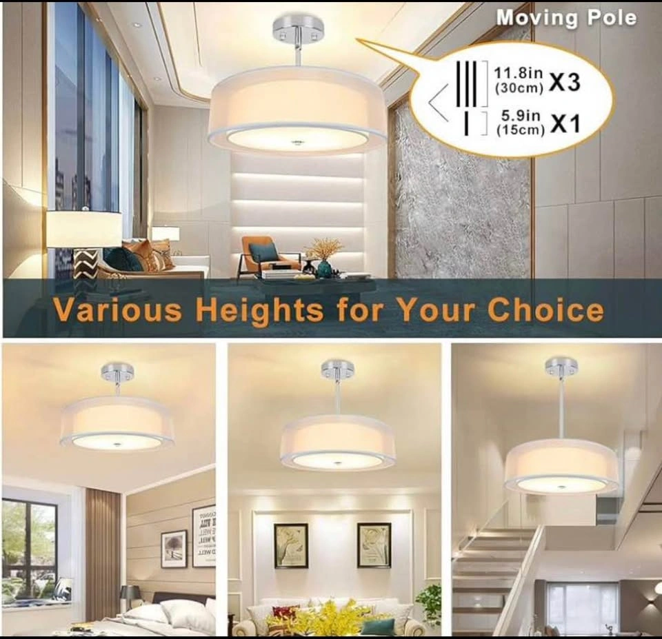 New 3-Light Drum Pendant Light, Semi Flush Mount Chandelier - photo 2