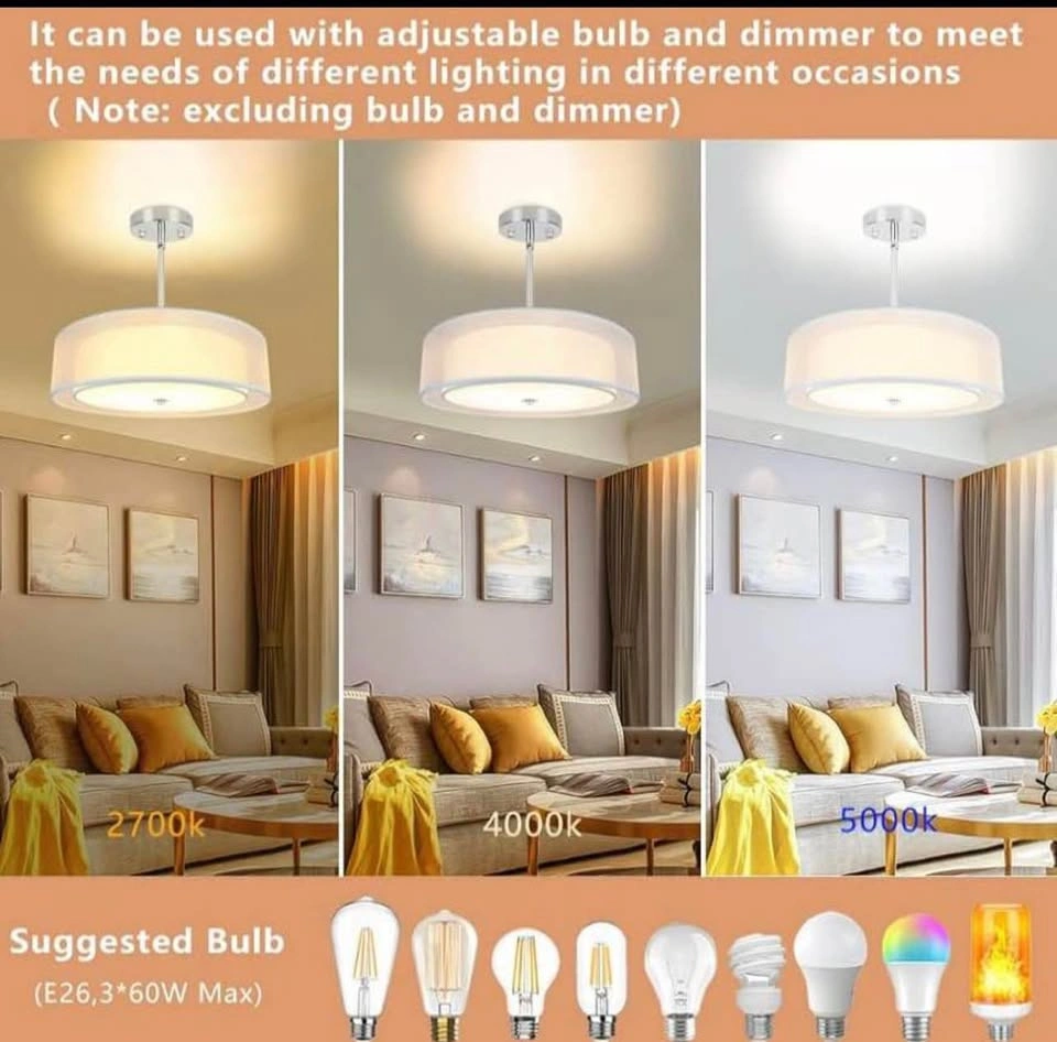 New 3-Light Drum Pendant Light, Semi Flush Mount Chandelier - photo 3