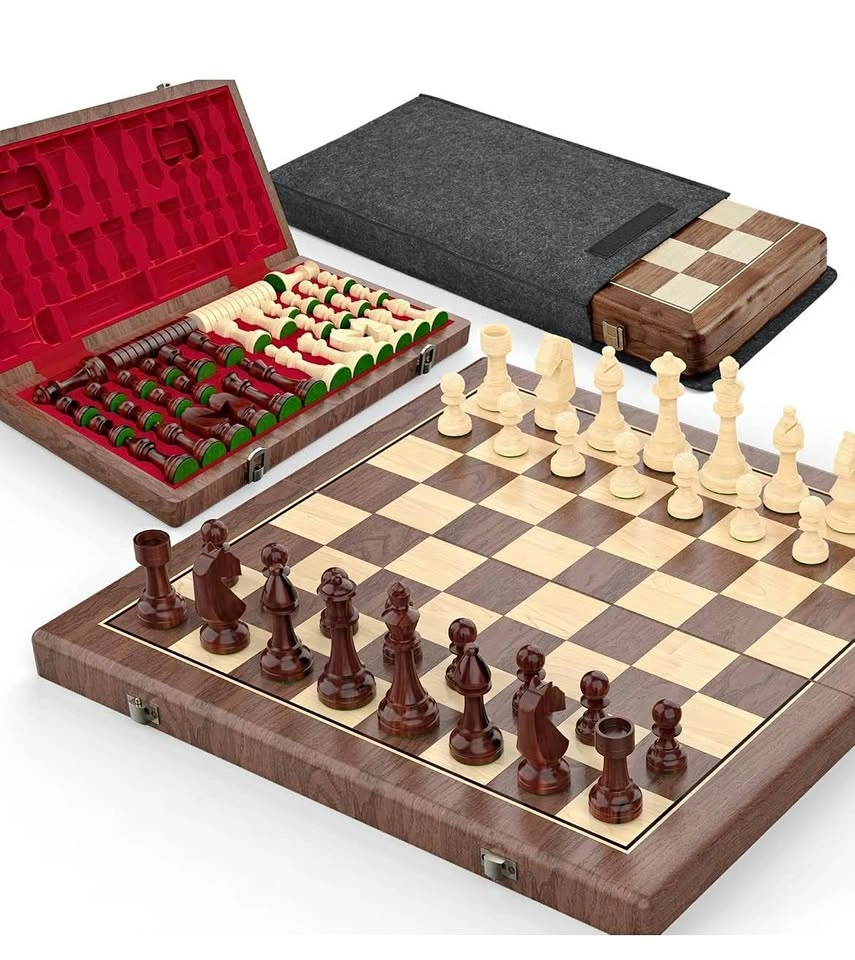 15" Wooden Folding Chess & Checkers Set - 2-in-1 Board Game
