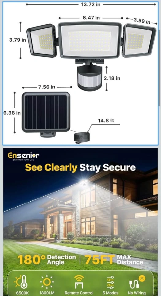 Ensenior 5 Motion Sensor Modes Solar Security Light - photo 2