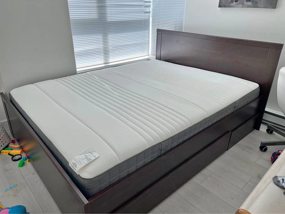 Queen IKEA Bed Frame with 4 Storage Drawers + Mattress